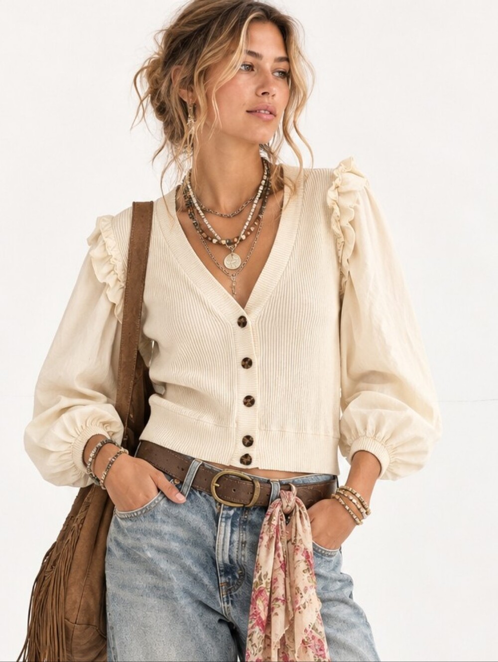 Who What Wear cream lightweight sweater top